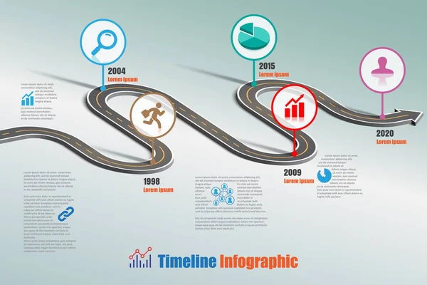 비즈니스도로 Infographic 아이콘 템플릿 이정표 다이어그램 프로세스 디지털 마케팅 데이터 — 스톡 벡터