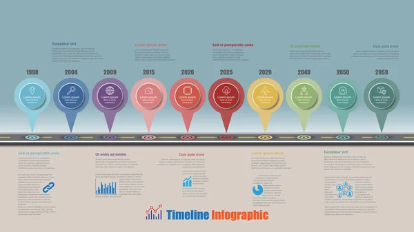 Mapa Drogowa Biznesowych Osi Czasu Infografikę Szpilkami Krok Przeznaczone Dla — Wektor stockowy