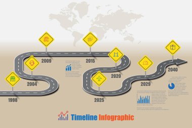 Zaman çizelgesi Infographic arka plan şablonu kilometre taşı öğe modern diyagramı işlem teknolojisi dijital pazarlama veri sunum grafiği için vektör çizim tasarlanmış iş yol işaretleri göster