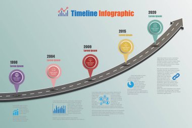 Zaman çizelgesi Infographic arka plan şablonu kilometre taşı öğe modern diyagramı işlem teknolojisi dijital pazarlama veri sunum grafiği için vektör çizim tasarlanmış iş yol işaretleri göster