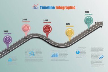 Zaman çizelgesi Infographic arka plan şablonu kilometre taşı öğe modern diyagramı işlem teknolojisi dijital pazarlama veri sunum grafiği için vektör çizim tasarlanmış iş yol işaretleri göster