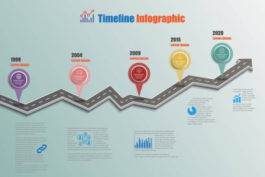 Zaman çizelgesi Infographic arka plan şablonu kilometre taşı öğe modern diyagramı işlem teknolojisi dijital pazarlama veri sunum grafiği için vektör çizim tasarlanmış iş yol işaretleri göster