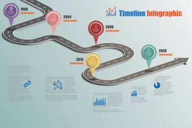 Zaman çizelgesi Infographic arka plan şablonu kilometre taşı öğe modern diyagramı işlem teknolojisi dijital pazarlama veri sunum grafiği için vektör çizim tasarlanmış iş yol işaretleri göster