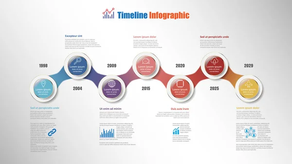Infografika Osi Czasu Mapy Drogowej Biznes Kroków Koło Przeznaczony Dla — Wektor stockowy