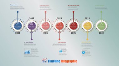 Modern zaman çizelgesi Infographic 7 adımlar daire sunu işlem Web sayfalarını iş akışı planlama şablon broşür diyagram için tasarlanmış ile. Vektör çizim