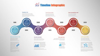 Modern zaman çizelgesi Infographic 7 adımlar daire sunu işlem Web sayfalarını iş akışı planlama şablon broşür diyagram için tasarlanmış ile. Vektör çizim