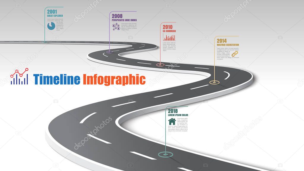 Business road map timeline infographic template with pointers designed for abstract background milestone modern diagram process technology digital marketing data presentation chart Vector illustration