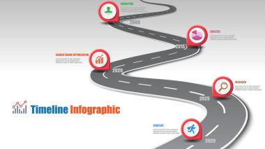 İş yol haritası zaman çizelgesi Infographic şablon arka plan kilometre taşı modern diyagramı işlem teknolojisi dijital pazarlama veri sunum grafik vektör çizim için tasarlanmış işaretçiler ile