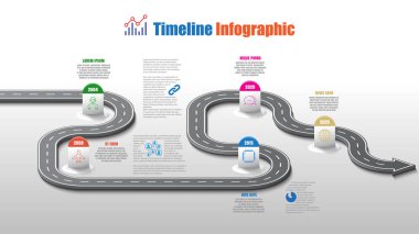 İş yol haritası zaman çizelgesi Infographic şablon arka plan kilometre taşı modern diyagramı işlem teknolojisi dijital pazarlama veri sunum grafik vektör çizim için tasarlanmış işaretçiler ile