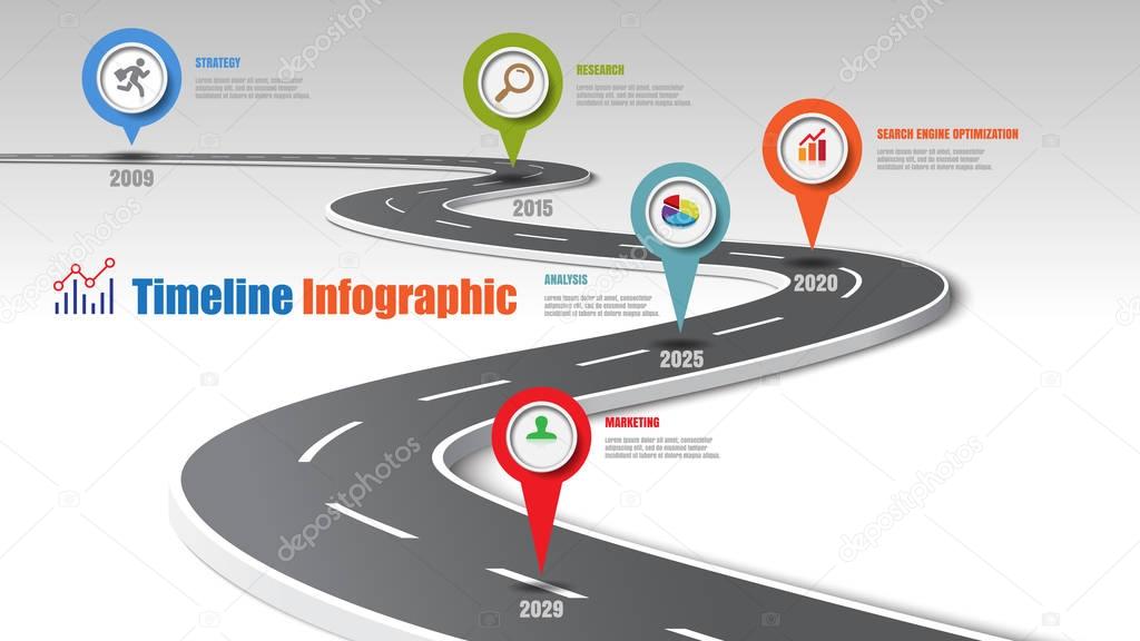 Business road map timeline infographic template with pointers designed for abstract background milestone modern diagram process technology digital marketing data presentation chart Vector illustration