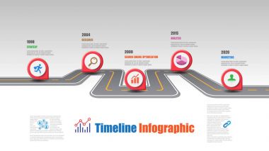 İş yol haritası zaman çizelgesi Infographic şablon arka plan kilometre taşı modern diyagramı işlem teknolojisi dijital pazarlama veri sunum grafik vektör çizim için tasarlanmış işaretçiler ile