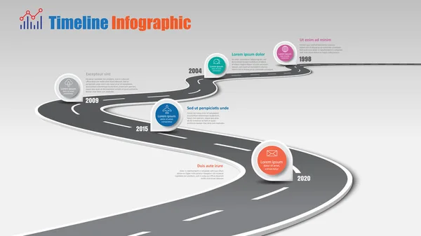 Bedrijf Sjabloon Van Infographic Van Tijdlijn Van Routekaart Met Pointers — Stockvector