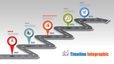 İş yol haritası zaman çizelgesi Infographic şablon arka plan kilometre taşı modern diyagramı işlem teknolojisi dijital pazarlama veri sunum grafik vektör çizim için tasarlanmış işaretçiler ile