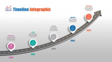 İş yol haritası zaman çizelgesi Infographic şablon arka plan kilometre taşı modern diyagramı işlem teknolojisi dijital pazarlama veri sunum grafik vektör çizim için tasarlanmış işaretçiler ile