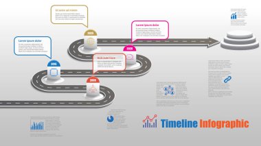 İş yol haritası zaman çizelgesi Infographic şablon arka plan kilometre taşı modern diyagramı işlem teknolojisi dijital pazarlama veri sunum grafik vektör çizim için tasarlanmış işaretçiler ile
