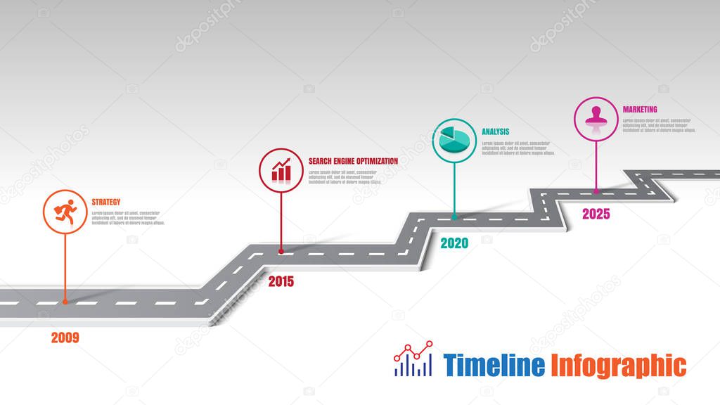 Business road map timeline infographic template with pointers designed for abstract background milestone modern diagram process technology digital marketing data presentation chart Vector illustration