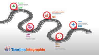 İş yol haritası zaman çizelgesi Infographic şablon arka plan kilometre taşı modern diyagramı işlem teknolojisi dijital pazarlama veri sunum grafik vektör çizim için tasarlanmış işaretçiler ile