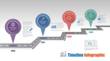 İş yol haritası zaman çizelgesi Infographic şablon arka plan kilometre taşı modern diyagramı işlem teknolojisi dijital pazarlama veri sunum grafik vektör çizim için tasarlanmış işaretçiler ile