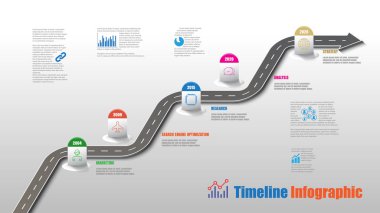 İş yol haritası zaman çizelgesi Infographic şablon arka plan kilometre taşı modern diyagramı işlem teknolojisi dijital pazarlama veri sunum grafik vektör çizim için tasarlanmış işaretçiler ile