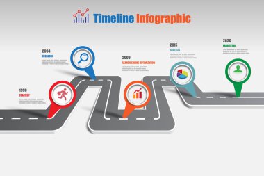 İş yol haritası zaman çizelgesi Infographic şablon arka plan kilometre taşı modern diyagramı işlem teknolojisi dijital pazarlama veri sunum grafik vektör çizim için tasarlanmış işaretçiler ile
