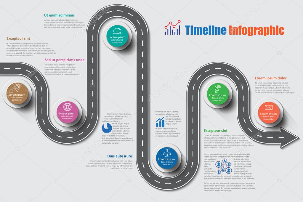 Business roadmap timeline infographic template with pointers designed for abstract background milestone modern diagram process technology digital marketing data presentation chart Vector illustration