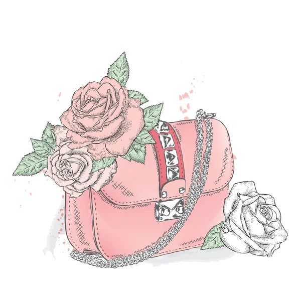 Krásná kabelka s kytici květin. Dámy spojka. Vektorové ilustrace pro blahopřání, plakátu nebo tisk na oblečení. Módní & styl. Ročník. — Stockový vektor