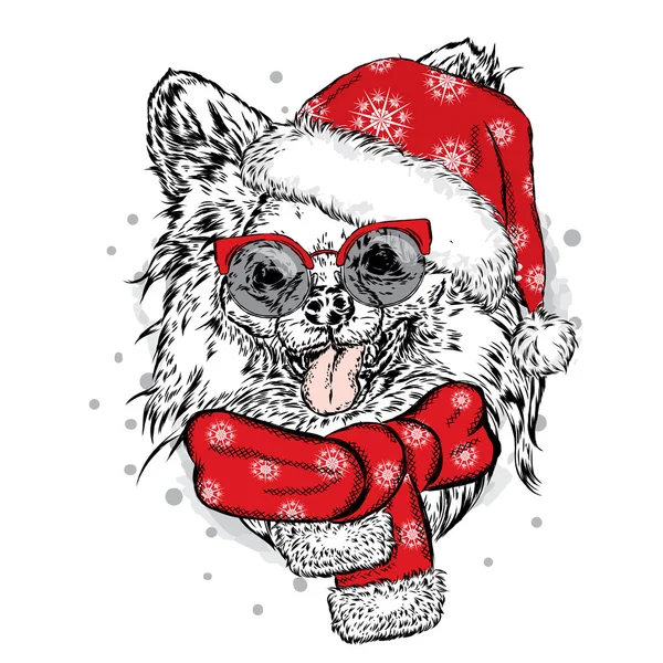Komik köpek Noel şapkalı. Vektör çizim. Noel ve yeni yıl. — Stok Vektör