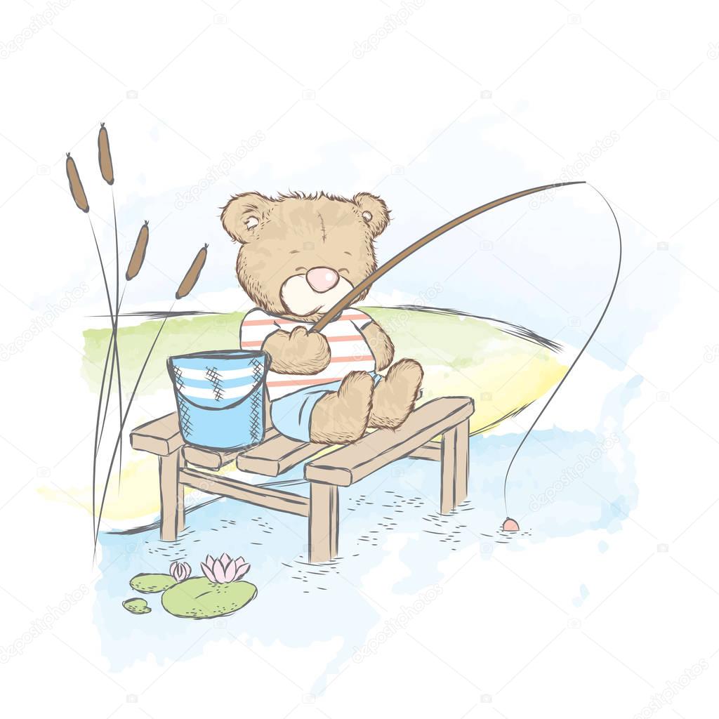 fishing teddy bear