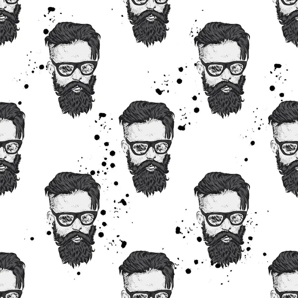 Stijlvolle man met een baard. Man met lange haren en glazen. Vectorillustratie voor een kaart of een poster. Kleding bedrukken. Kapsalon. Hipster. — Stockvector