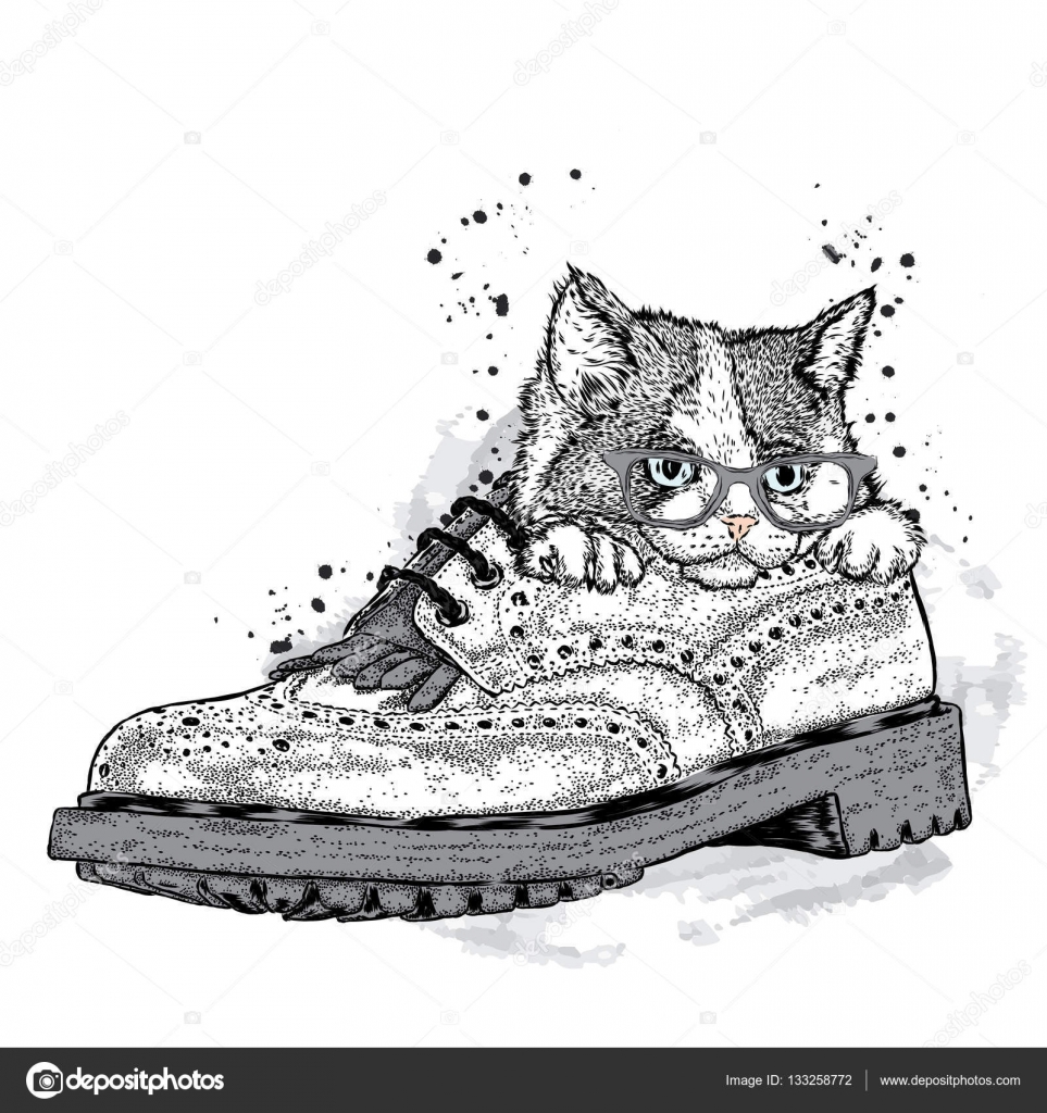 Süße Kätzchen In Ein Schöner Schuh Vektor Illustration Für