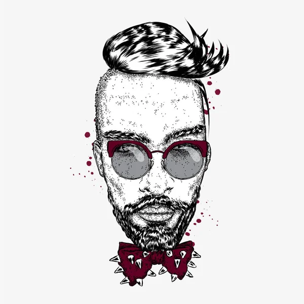 Handsome guy with a fashionable hairstyle. A man with glasses. Vector illustration. — Stock Vector