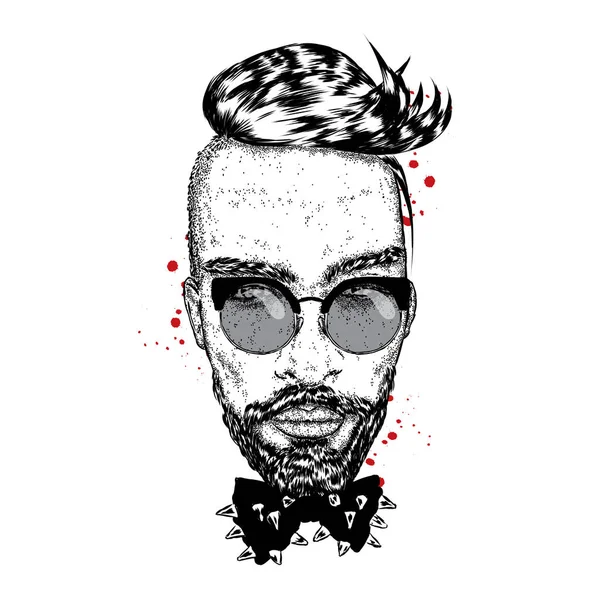 Stilig kille med en fashionabla frisyr. En man med glasögon. Vektorillustration. — Stock vektor