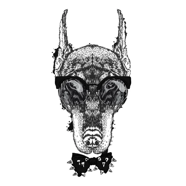 Красивая собака в очках и галстуке. Векторная иллюстрация для открытки или плаката . — стоковый вектор