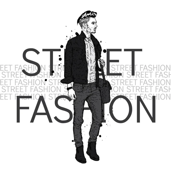 Un bel ragazzo in abiti eleganti. Hipster. Illustrazione vettoriale. — Vettoriale Stock