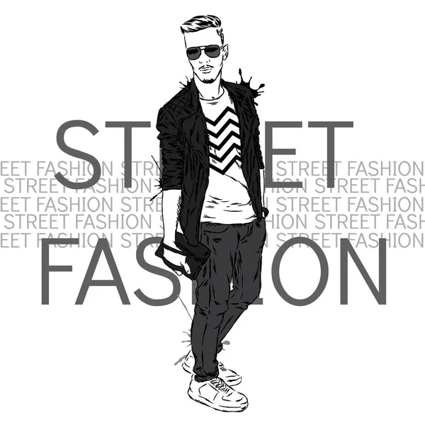 Knappe vent in stijlvolle kleren. Hipster. Vectorillustratie. — Stockvector