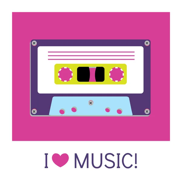 Audio oude cassettebandje geschilderd in een vlakke stijl. Vectorillustratie. Retro en vintage. — Stockvector