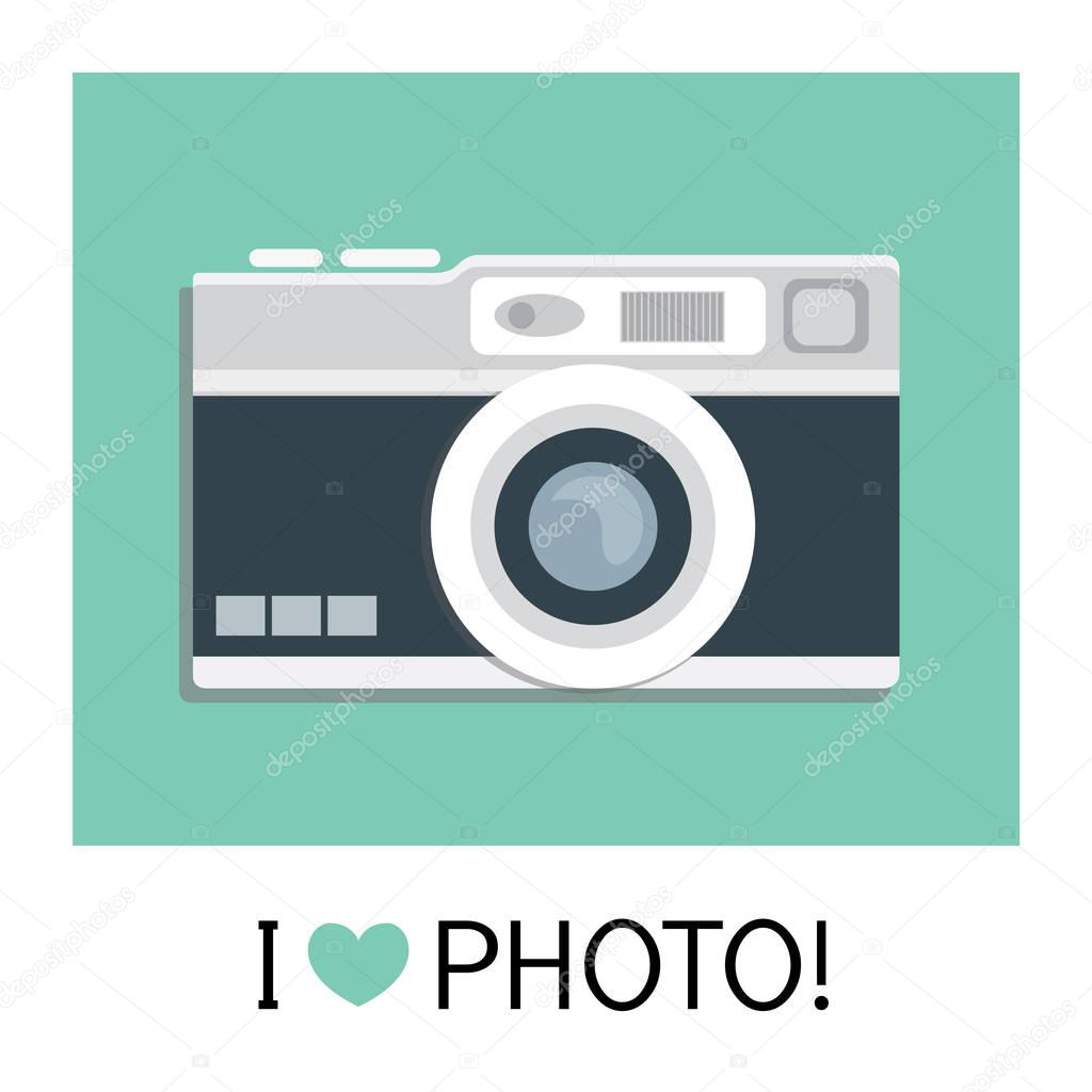 Vintage camera in a flat style. Vector illustration for a card or poster, print on clothes. Photo camera old school.
