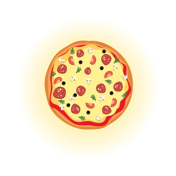 Piękny pizza malowany w stylu płaski. Smaczne jedzenie. Ilustracja wektorowa. — Wektor stockowy