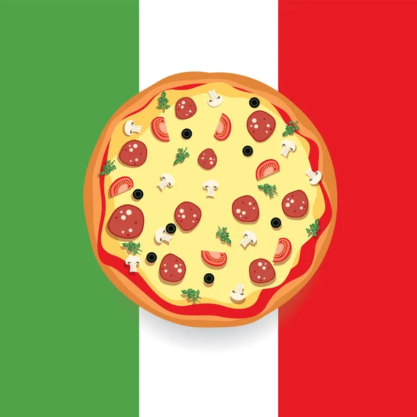 Bella pizza dipinta in stile piatto. Cibo gustoso. Illustrazione vettoriale . — Vettoriale Stock