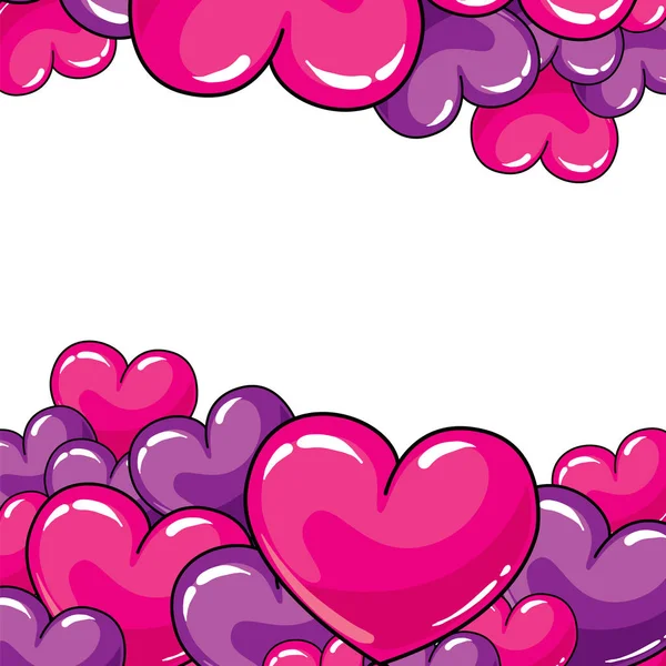 Veel ballonnen in de vorm van een hart. Ballen in de lucht. Vectorillustratie. St. Valentine's Day. — Stockvector