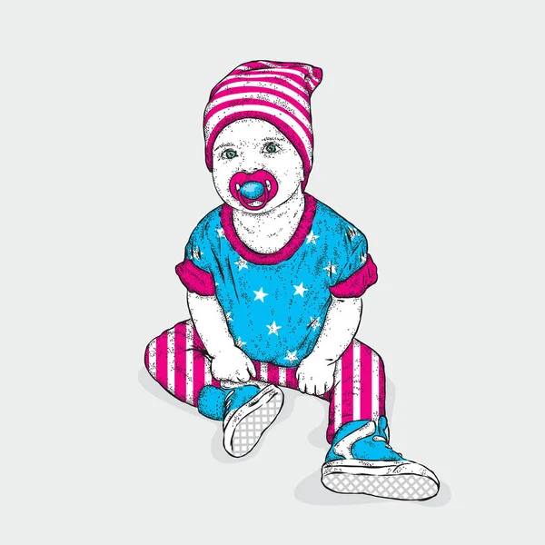 En söt baby. Detta är en pojke. Vektorillustration för ett kort eller en affisch. Nyfödda. — Stock vektor