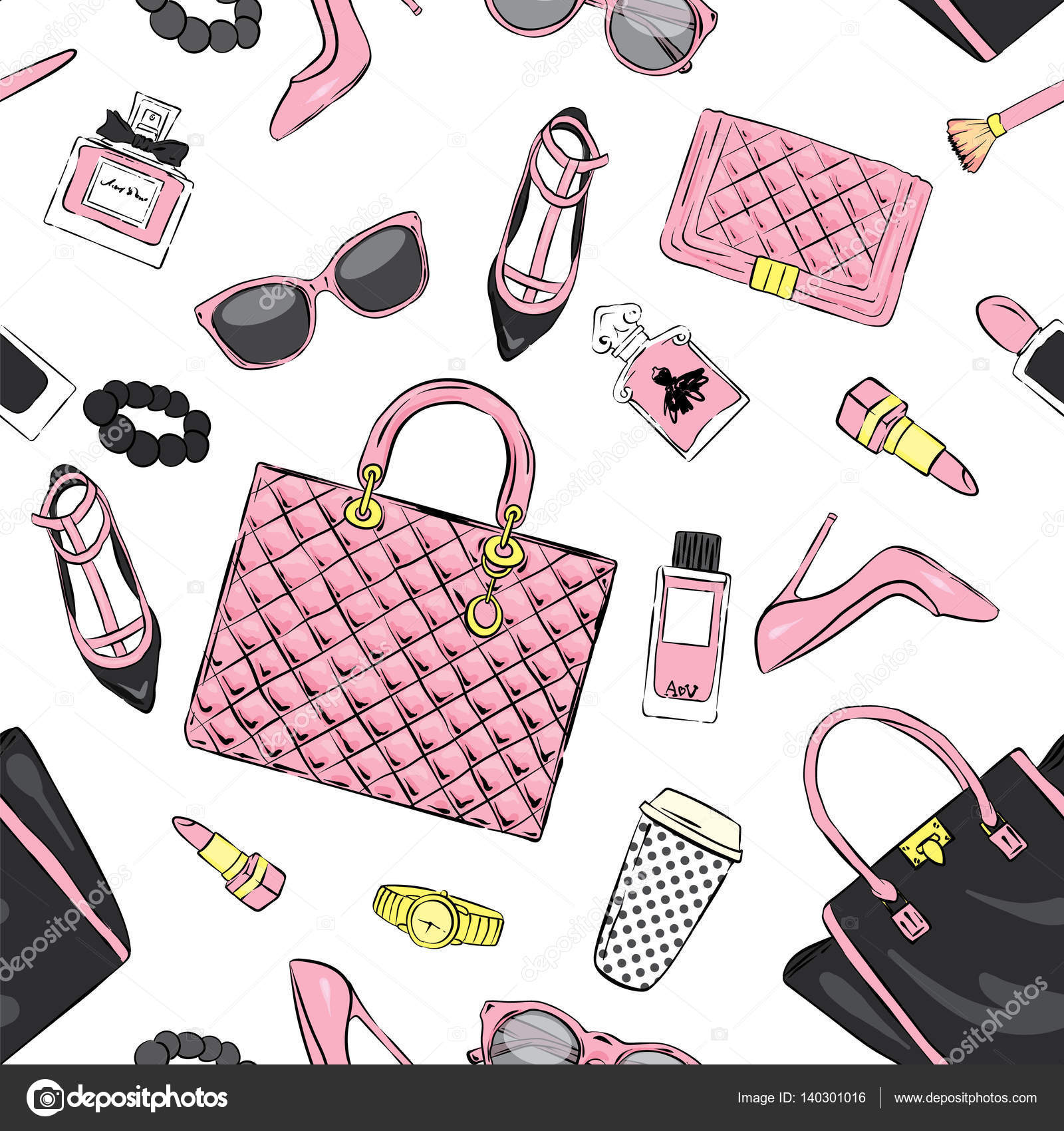 Set of stylish women's accessories. Vector illustration for a card or