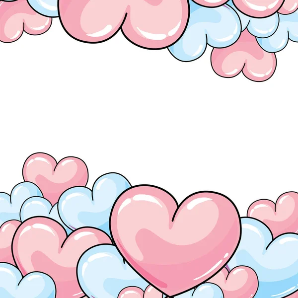 Veel ballonnen in de vorm van een hart. Vectorillustratie. St. Valentine's Day. — Stockvector