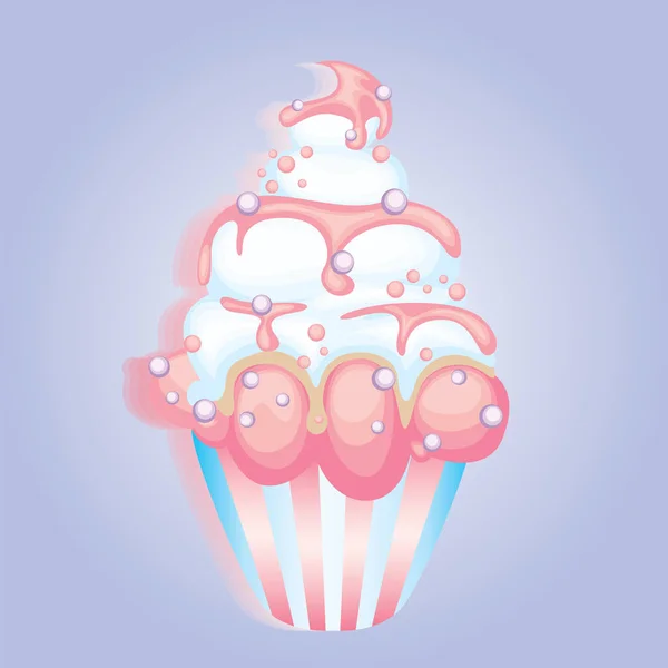 Cupcake au chocolat avec crème rose et blanche. Gâteau aux cœurs colorés. Illustration vectorielle pour une carte ou une affiche, impression sur vêtements. Saint-Valentin . — Image vectorielle