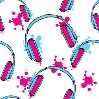 Kulaklık vektör. Müziği çok seviyorum. Vektör çizim tebrik kartı, poster ya da giyim üzerine baskı için.