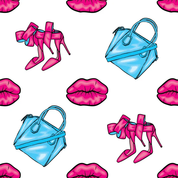 唇、靴、バッグの美しい背景。ベクトルの図。ファッション ・ スタイル。メイクアップやアクセサリー. — ストックベクタ
