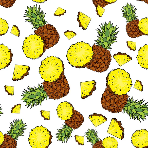 Hátterek, ananász és ananász szeletekkel. Vektoros illusztráció. Nyári. Trópusi gyümölcsök. — Stock Vector