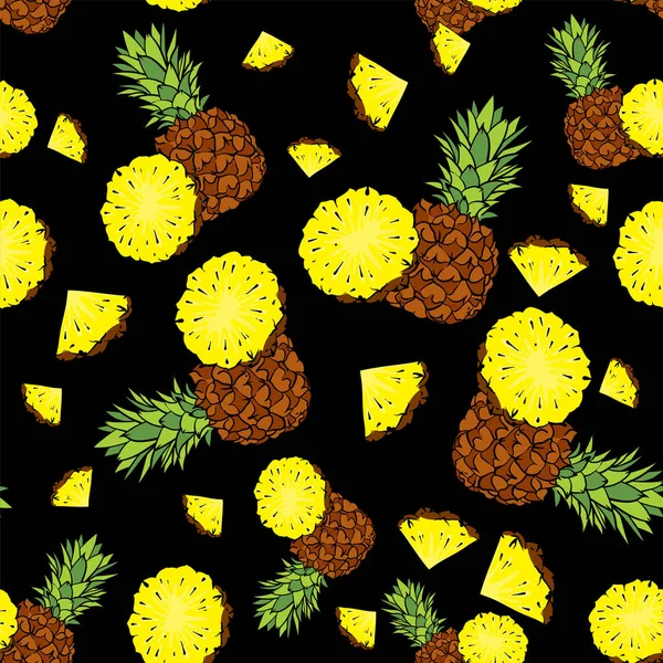 Hátterek, ananász és ananász szeletekkel. Vektoros illusztráció. Nyári. Trópusi gyümölcsök. — Stock Vector