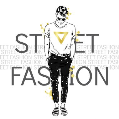 Yakışıklı olan yazıtlar bir arka plan üzerinde elbise giymiş. Moda illüstrasyon. Vektör.