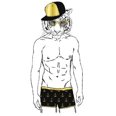 Bir insan vücudunun Yüzme şort ile kaplan. Vektör tebrik kartı, poster ya da parmak izi giyim ve aksesuarları için.